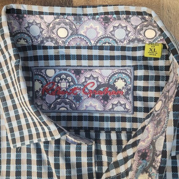 Robert Graham Blue Gingham Check Shirt‎ Mens XL Long Sleeve Button Up - Picture 3 of 10